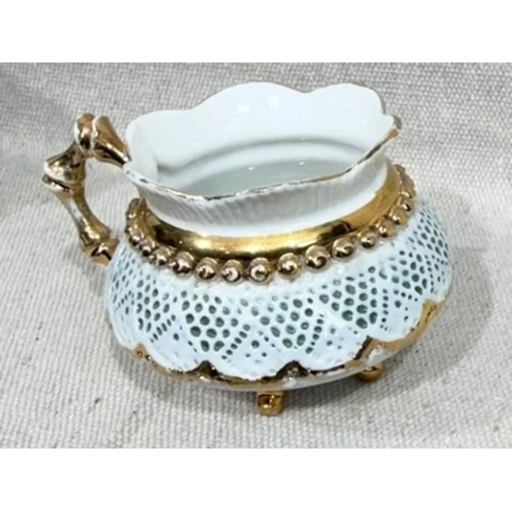 Antique German Bohemian Reticulated Porcelain Cup Gold Gilt Pierced 1890-1920